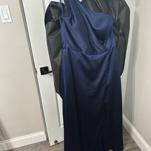 Mori Lee One Shoulder Navy Dress